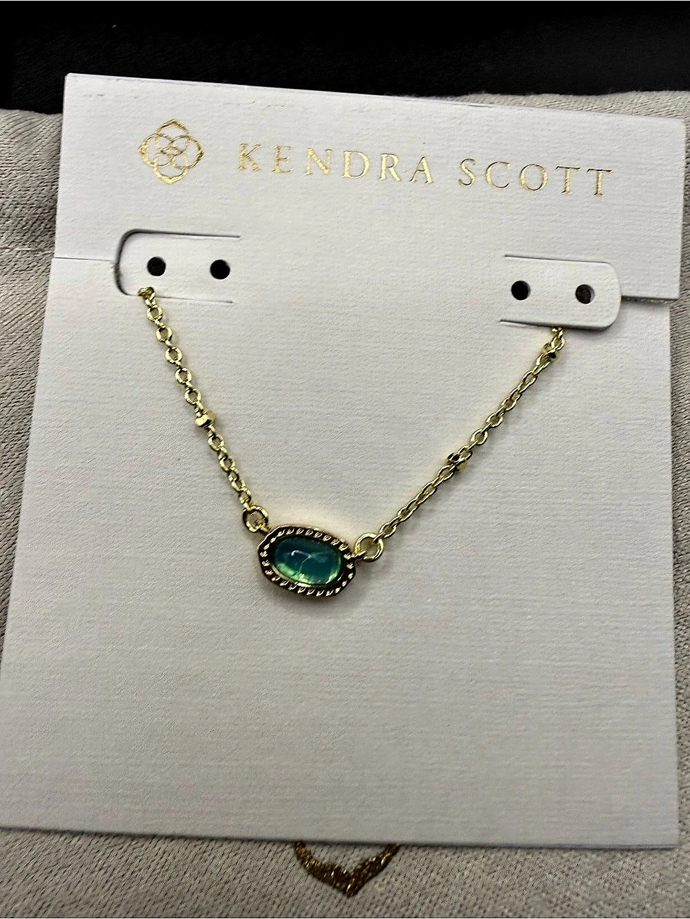 Kendra Scott Mini Elisa Gold Satellite Pendant Necklace -emerald cat eye glass-